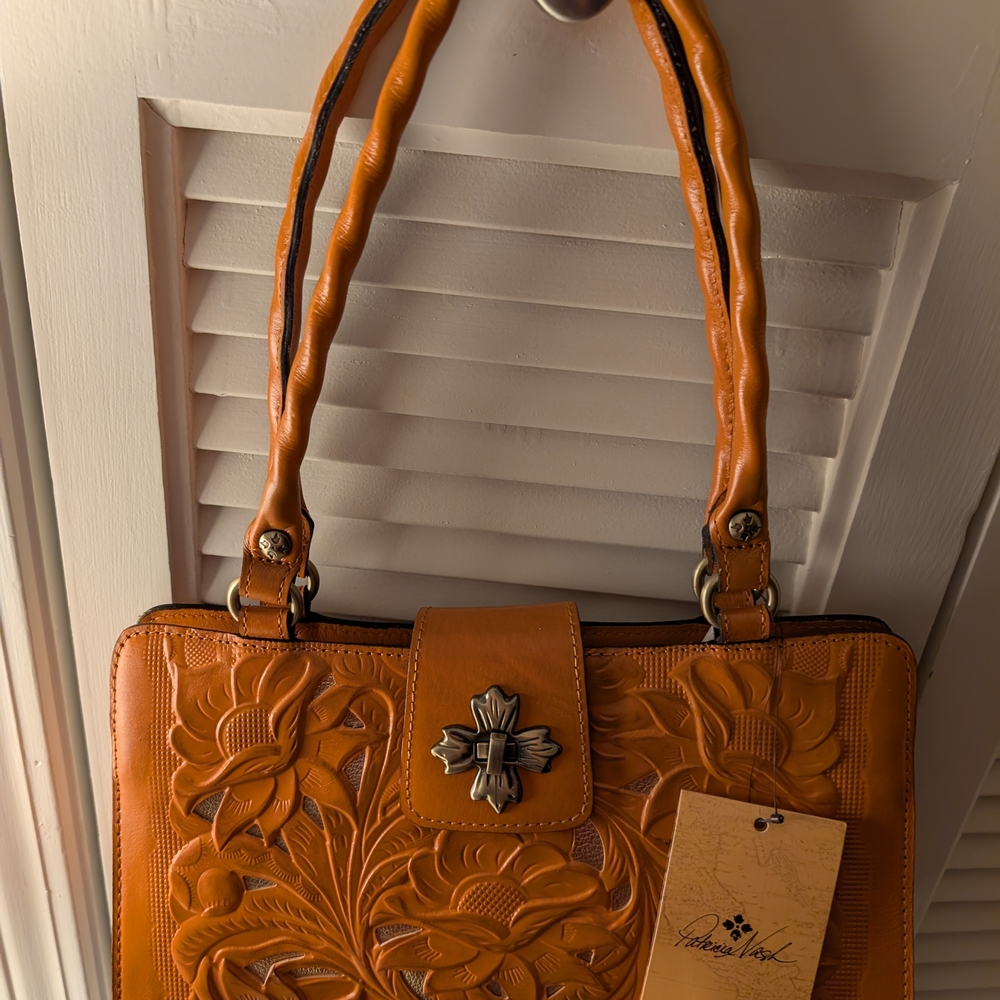 Patricia‎ Nash Gold and Orange Embossed Leather Tote